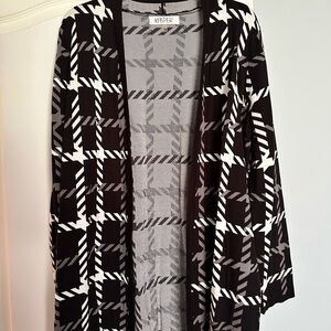 Kasper Monochrome Plaid Open Front Cardigan